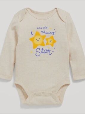 Old Navy Cream Long-Sleeve Baby Bodysuit with Yellow Star Graphic